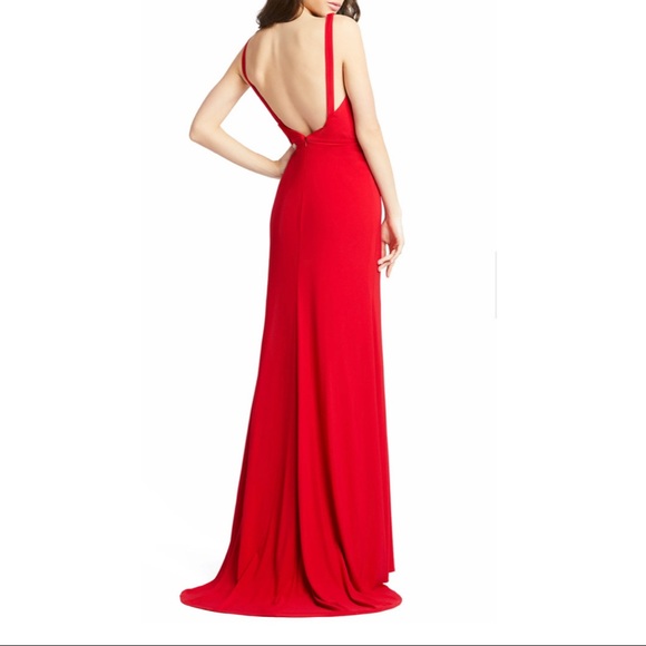 Mac Duggal Red Evening Gown NWT - Size 12, Slit & V-Neck - Picture 2 of 6
